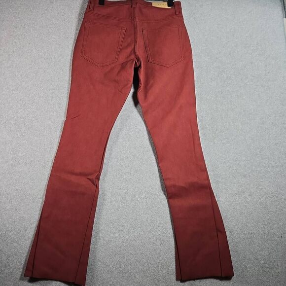 NWT MNML Men Leather Flare Denim Jeans Size 28 Burgundy - Picture 4 of 10